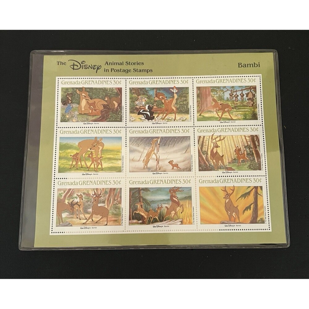 Grenada Grenadines Disney Animal Stories Postage Stamps Bambi MNH w/COA